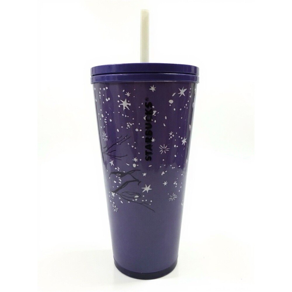 Starbucks Tumbler Purple Eyes Glow In The Dark Tree Fall 2022 Halloween Cup 24oz